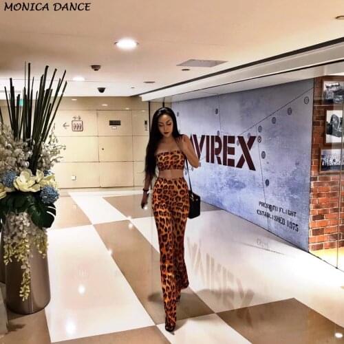 Women Sexy Leopard Jumpsuit 3D Printing Bra + Pants Bodysuit Nightclub Party Stage Wear Performance Singer Dance Costumes