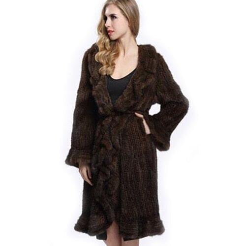 2019 real marten fur coat knitted mink fur overcoat Slim Long Style Butterfly Sleeve Mink Fur Coat Knitted Natural Jacket