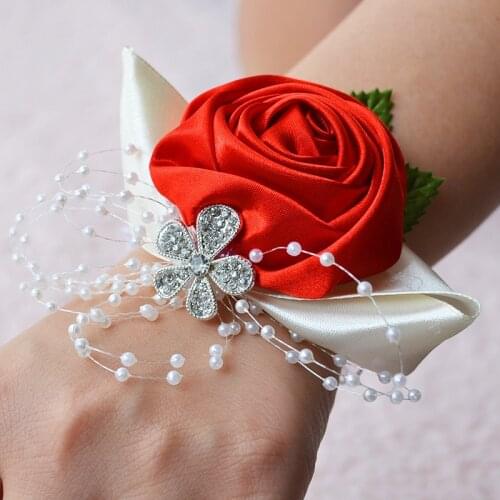 2021 Wrist Flower Red Boutonniere Buttonhole Rose Wedding Bracelet Bridesmaid Wedding Buttonhole Witness Wrist Corsage