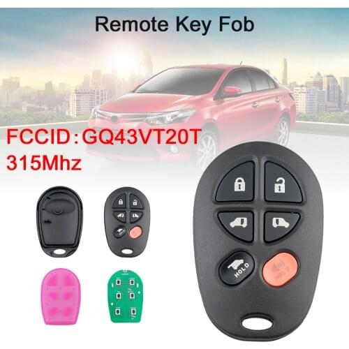 315MHz 6 Button Remote Car Key Fob GQ43VT20T Keyless Entry Transmitter for Toyota Sienna 2009 2010 2011 2012 2013 2014 2015 2016