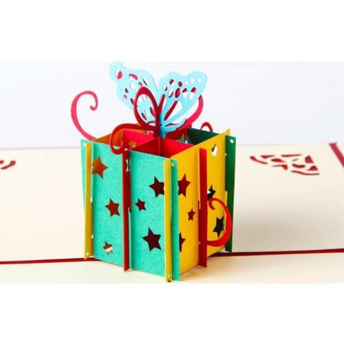 3D Pop Up Card Happy Birthday Gift box & Butterfly Handmade Creative 3D Pop UP Birthday Greeting & Gift Cards Free Shipping