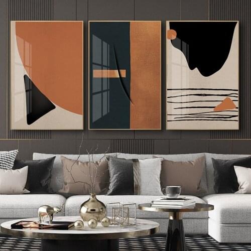 Abstract Geometry Wall Art Poster And Print Orange Beige Black Color Block Canvas Painting Nordic Picture Living Room Home Decor