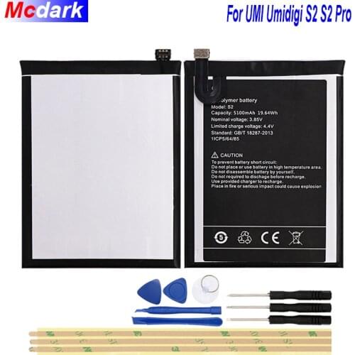 Mcdark 5100mAh Battery For UMI Umidigi S2 S2 Pro S2 Lite Batterie Bateria Accumulator AKKU ACCU PIL Mobile Phone with Tools