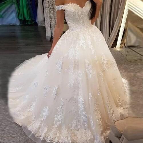 ANGELSBRIDEP Sweetheart Ball Gown Wedding Dresses Robe de mariee Fashion Off-Shoulder Applique Court Train Formal Bride Dress