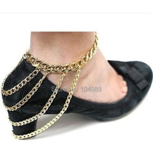 FREE SHIPPING L64 Fashion Shoe Anklet Chains Four Layers Foot Jewelry Gold or Silver Color