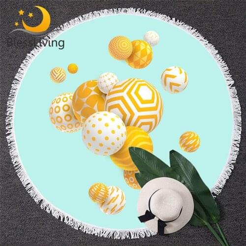 BlessLiving Balloons Microfiber Towel Geometric Round Beach Towel 3D Print Tapestry Yellow Gray Kids Teens Playa Toalla Dropship