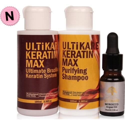 100ML Brazilian Keratin Hair Treatment Formalin 5% 100ML Purifying Shampoo with Free 10ML Argan Oil Straightening and Treat Hair