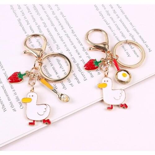 Net Red Strawberry Refueling Duck Keychain Funny Creative Metal Pendant Couple Small Gift Practical Bag Small Jewelry