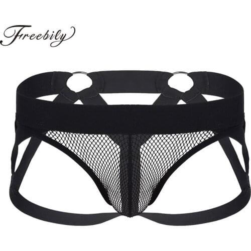 Black Men Underpants Transparent Fishnet Penis Bulge Pouch Open Back Jockstrap Briefs Hot Sexy Men Gay Bondage Underwear