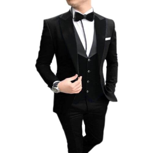 Black Tuxedo Slim Fit Groom Suits Men Wedding Tuxedos Best Man Blazer Terno Masculino 3 Pieces Tuxedos for Wedding Mens