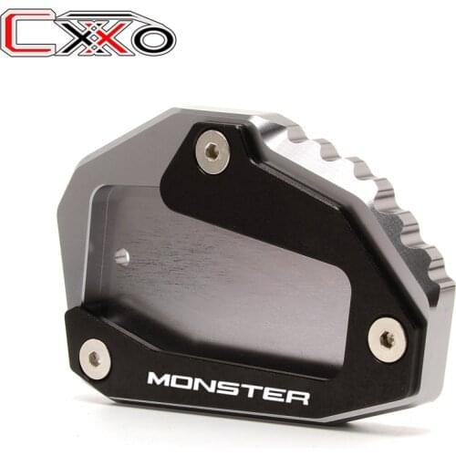 For Ducati MONSTER 795 796 821 1200 1200S With MONSTER LOGO Aluminum Side Stand Extension pad Enlarge Plate Black Red Titanium