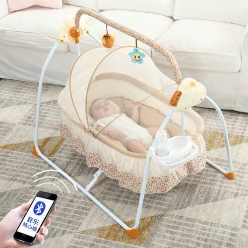 Newbron Electric Baby Cardle Rocking Chiar Fodble Bassinet Bed Infant Crib with Bluetooth Music 0-18month