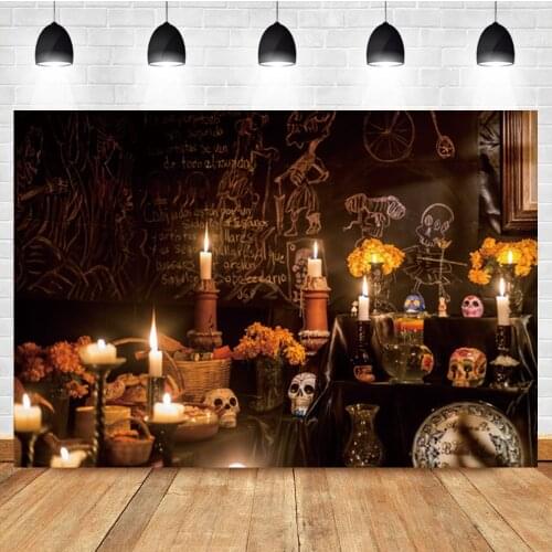 Laeacco Mexican Day Of The Dead Candle Mystery Pattern Skull Photo Photography Backdrop Photo Background For Photo Studio