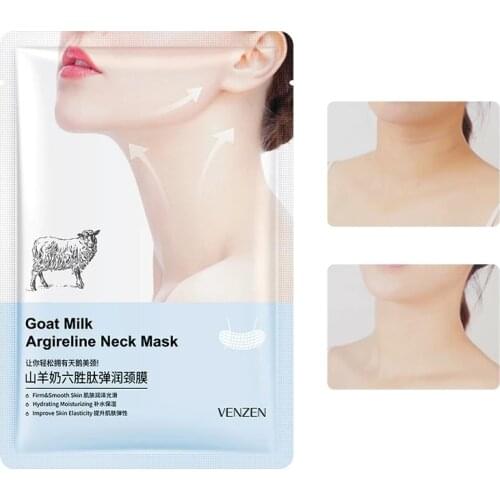 VENZEN 1 Pcs Goat Milk Hexapeptide Neck Mask Hydrating Collagen Neck Patch Anti-Wrinkle Anti-Aging Neck Lift Firming Care