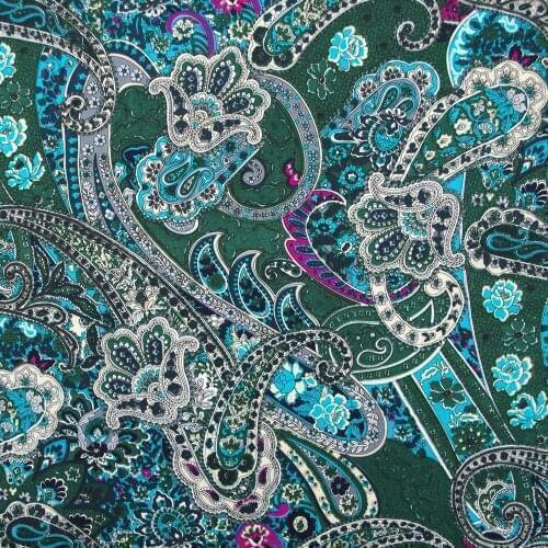 1 yard Cotton Poplin Fabric for sewing pathwork, dress, cloth, bedding - Pteris flower on deep green background (width=140cm)