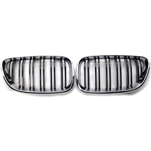 Chrome Frame & Gloss Black Double Slat Front Grille For BMW 2 Series F23 F22 M2 2014-18