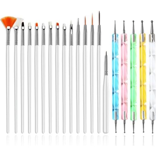 15pcs Nail Painting Brushes+ 5Pcs Nail Dotting Tool Acrylic Nail Brush Nail Supplies For Professionals Manicure Set and Kits