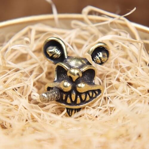 Smoking Mice EDC Brass Knife Beads Lanyard Pendants Cartoon Animal Skull DIY Paracord Bracelets Accessories Outdoor Tool Charms