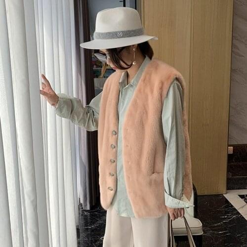 Flying lady 2021 new imported mink coat womens whole mink vest young fashion mink fur vest fashion