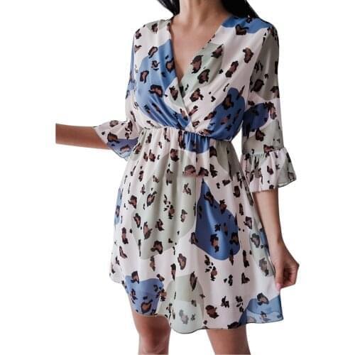 Imperial Waist Pleated Waist Dresses 2021 Mini Dresses Women Summer Leopard Print Cute And Stylish Half Sleeve Sleeve Mini Dress