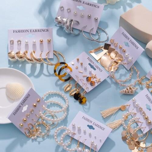 Fashion Vintage Pearl Tassel Earrings Sets For Women Gold Metal Geometric Hanging Earrings 2021 Trend Female Modern Jewelry Gift