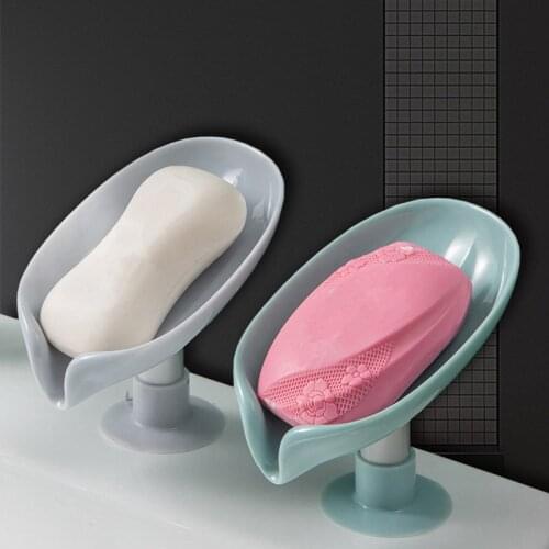 Leaf Shape Soap Dish Drain Soap Box Sponge Storage Tray Bathroom Shower Soap Holder Suction Cup Kitchen Bathroom Accessories