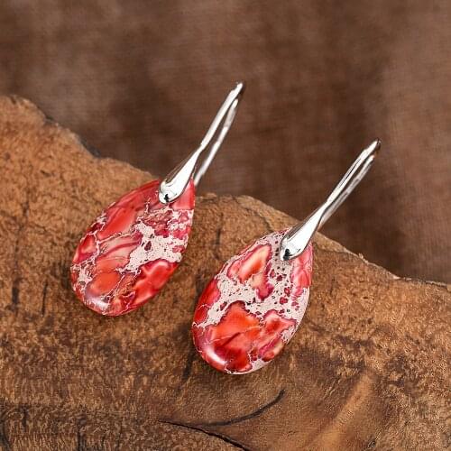 Natural Red Regalite Stones Water Drop Earrings Love Hope Luck Jewelry