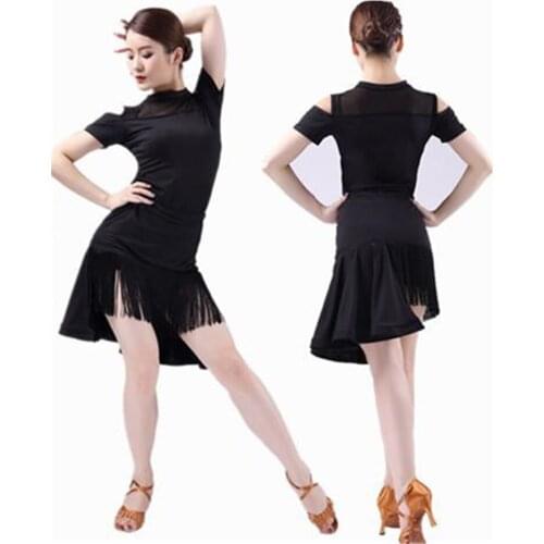 New Latin Dance Suit Adult Female Irregular Fringe Skirt Tango/cha Cha/ballroom Dance Competition Dresses Sexy Tops Skirts Sets