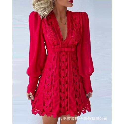 New womens white V-neck lace dress