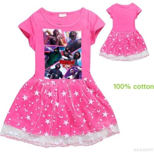 Fortnites Dress Toddler Baby Clothes Kid Cartoon Print Princess Dress Child Short Sleeve Birthday Vestido for Girl