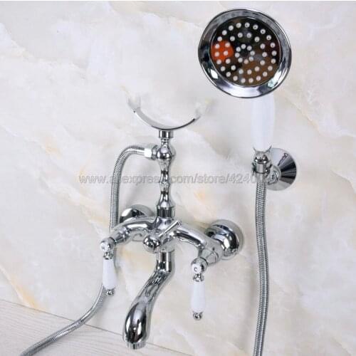 Polished Chrome Bathtub Faucets Hand Rain Shower Head Tap Luxury Ceramic Telephone Wall Bath Faucet Kna248