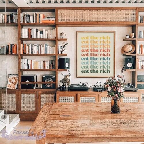 Eat The Rich Quote Poster Retro 70S Style Colorful Letter Kitchen Canvas Painting Wall Art Prints Pictures Home Decor No Frame