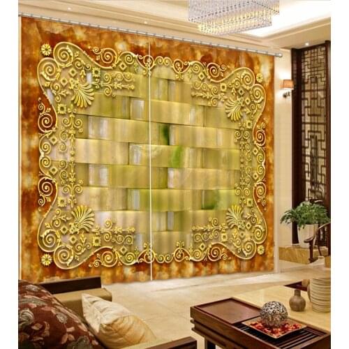 3D Curtain Luxury European Modern Curtains For Living Room Jade Carving Lattice Green Curtain Decorative Door Curtain