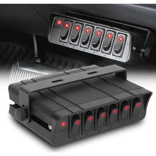 With LED Light Indicator for Cars Vehicles Caravan 6 Gang Rocker Switch Box Waterproof 12-24V 20A Switch Panel Universal