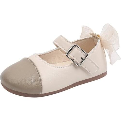 Girls Princess Shoes Autumn 2021 New Childrens Soft-soled Leather Shoes Shallow Mouth Bow Sweet Casual Flats Hot Fashion Mesh