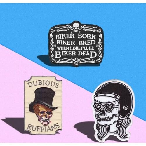 Punk square Hat Skull Embroidery Cross skeleton Patches Iron on Appliques Clothes Badges Tombstone letters T-shirt Stickers