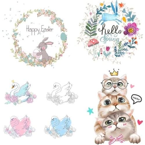Round garland cute animal heat transfer vinyl hot sticker DIY iron on decals on kids clothes can be washed and customized