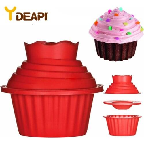 YDEAPI 3Pcs/Set Dishwasher Safe Giant Cupcake Mold NonStick Big Top Cake Silicone Mould DIY for Easy Decorating Cake Bake tools