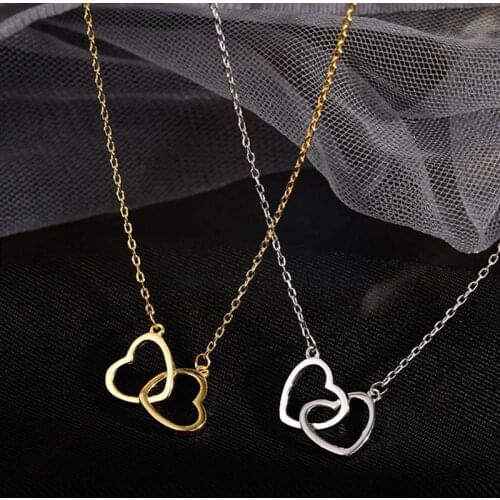 New Love Double Heart-shaped Connected Hollow Pendant Necklace Light Luxury Female Clavicle Chain
