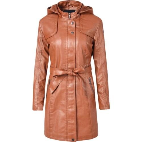 Cool Leather Long Jacket New Spring Women Loose Belt PU Leather Windbreaker Trench Coat Slim Autumn Jacket