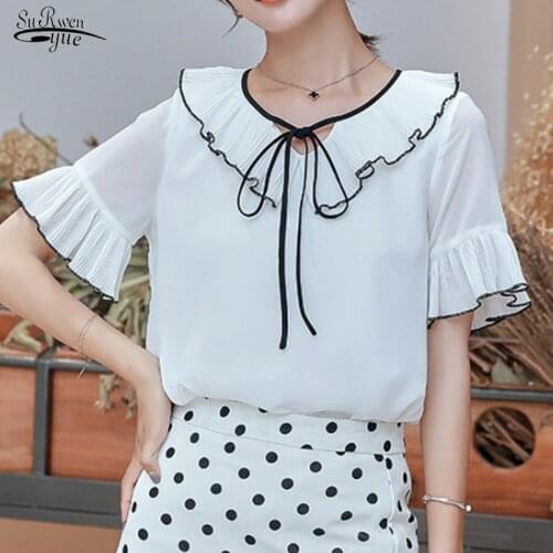 2021 Summer New Clothing White Blouses Female Ruffles Chiffon Blouses Short Sleeve Women Blouse Womens Tops and Blouses 4729 50