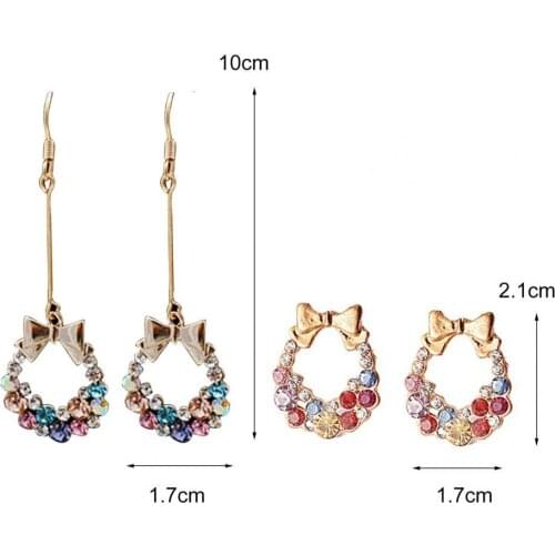 Womens Earrings Colorful Rhinestone Drop Earrings Bow Women Circle Hook Earrings Stud Earrings Jewelry Accessory
