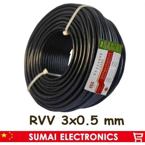 10 Meter 20 AWG 3 core/pole Cable PVC Cable For E-Bike electronic cables etc,RVV 0.5 sq wire RoHS,CCC,RVV 3x0.5mm2