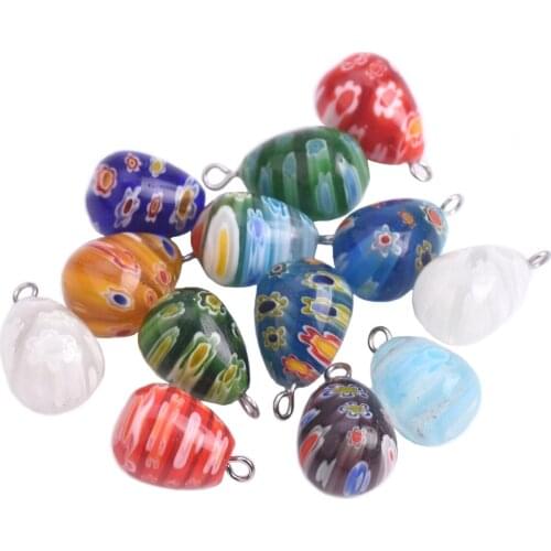 10pcs Mixed 20x12mm Teardrop Millefiori Glass Loose Pendants lot for DIY Necklace Jewelry Making Findings