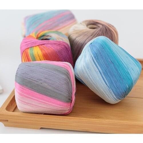 50g/Ball 100% Cotton Metallic Lace Rainbow Yarn Colorful Thin Thread For Crocheting Knitting By 1.55mm Crochet Hooks