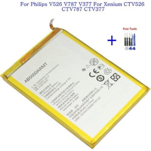 1x 5000mAh AB5000AWML Replacement battery For Xenium CTV787 CTV526 AB5000AWMT For Philips V787 V526 V377 Batteries + Tools
