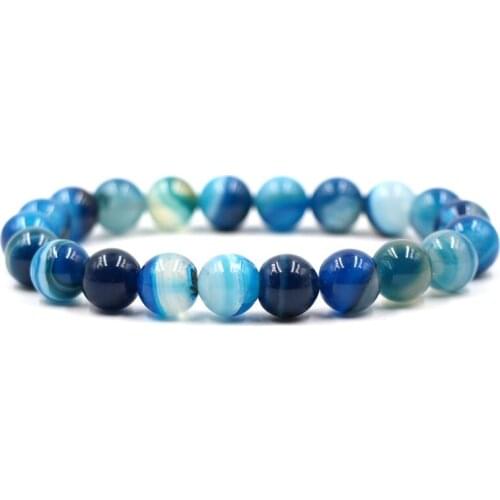 2019 Simple Charm Elastic Bracelet 10mm Natural Stripe Stone Multicolor Beads Bracelet Bangle Fashion Jewelry Gift for Women Men