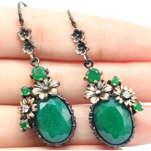 40x11mm Sublime Antique Created New Stone Iolite Gift For Girls Black Gold Silver Earrings