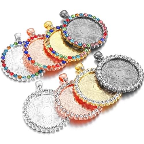 5pcs/Lot 25 30mm Diamond-Bordered Cameo Cabochon Crystal Pendant Base For Jewelry Making DIY Tray Bezel Supplies Accessories