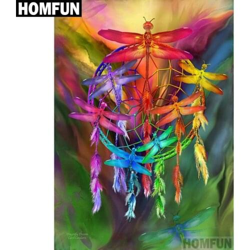 HOMFUN Full Square/Round Drill 5D DIY Diamond Painting "Dragonfly dream feather" 3D Embroidery Cross Stitch 5D Decor A00593